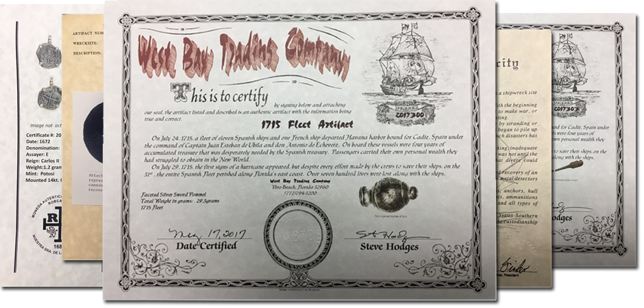 Certificate of Authentic Shipwreck Treasure